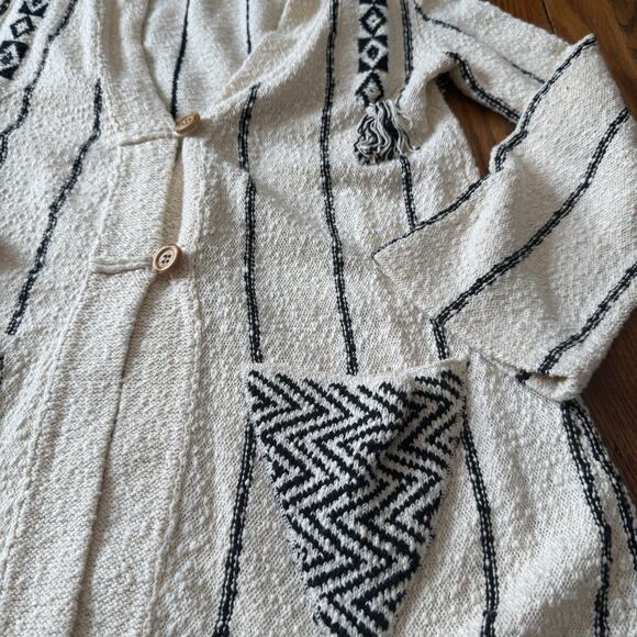 Raquel Allegra Ivory Cardigan Small Aztec Boho Knit with Fringe Detail - Picture 4 of 12